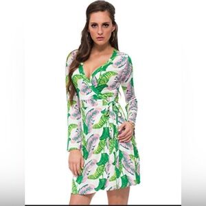 EUC Macbeth Collection green pink wrap dress